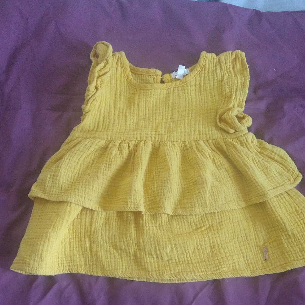 Tahari Yellow Textured Layered Dress Top